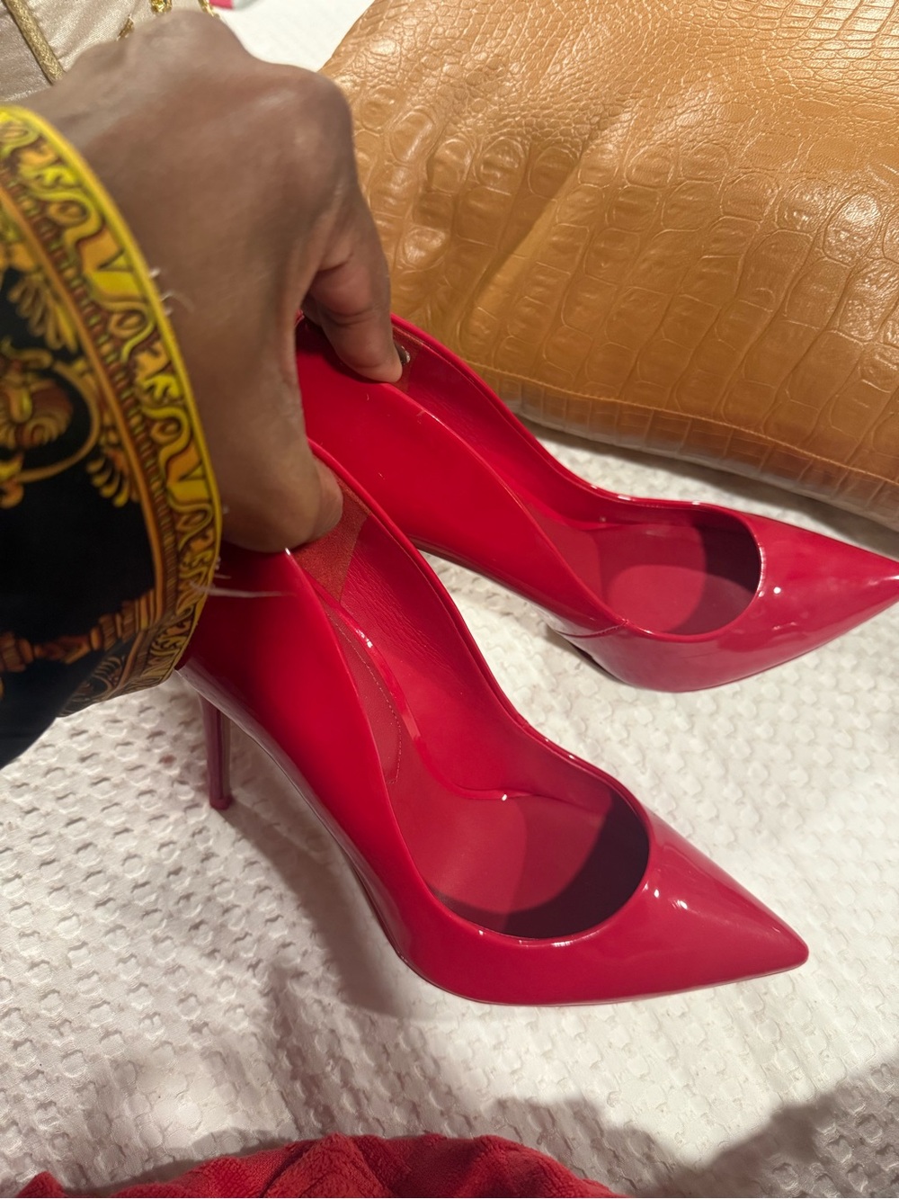 Women's Red Patent Pointed-Toe Stiletto Pumps 2 pair with and w/o straps